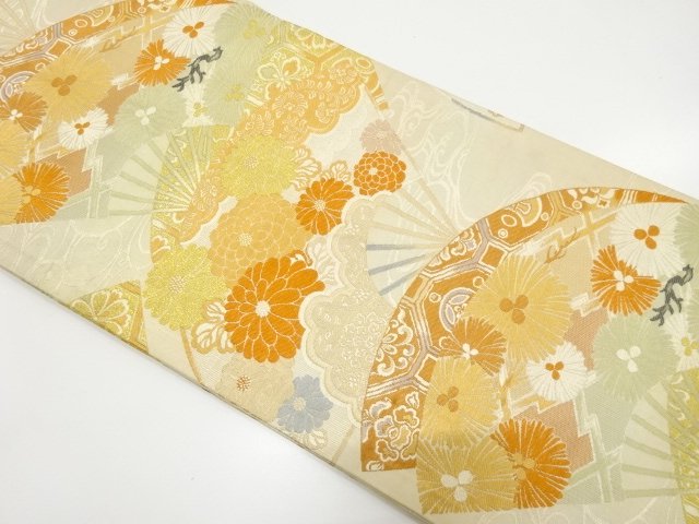 アンティーク　扇に菊・唐松模様織り出し丸帯（材料）